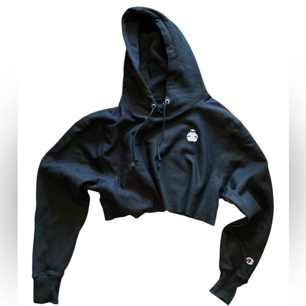 New! Champion x Dream Comcept Women's Black Cropped Reverse Weave Hoodie